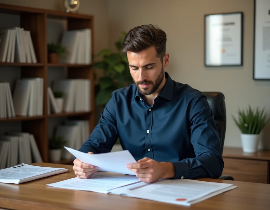Thérapeute étudiant les supports de formation à la méthode MC77 pour devenir spécialiste du laser anti-addictions