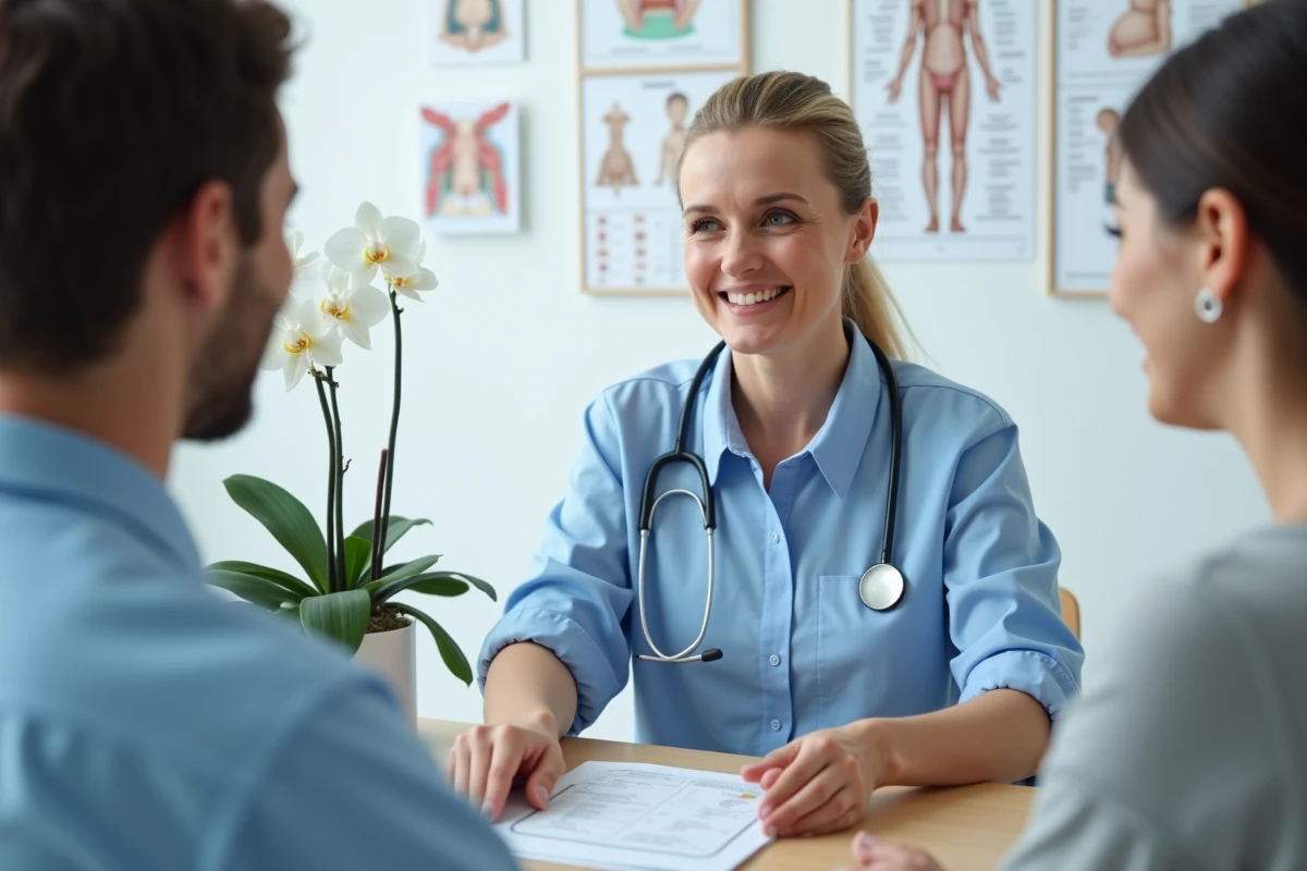 Pediatre rassurant un couple lors d